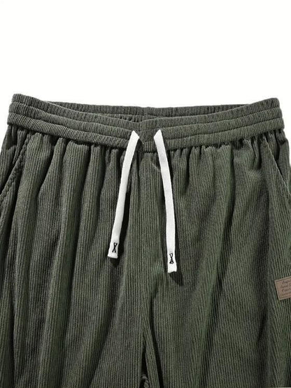 Men's Dark Green Loose Fit Corduroy Cargo Style Trouser